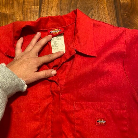 Dickies Red Jumpsuit with Black Cat Patch - Picture 10 of 11